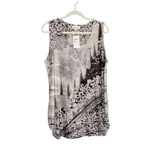 NEW Aronia Women's Gray & Black Floral Embellished Sleeveless Blouse One Size XL